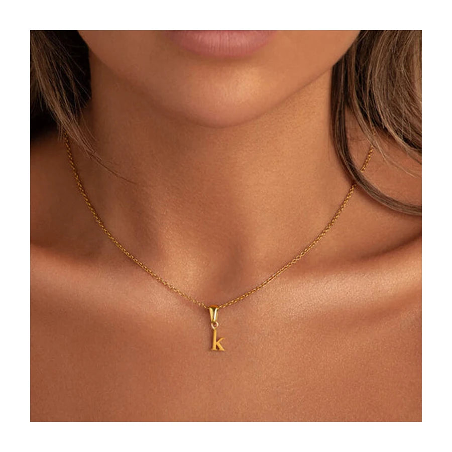 Minimalist Jewelry Custom 18k Gold Plated Stainless Steel Charm Pendant Necklace Women Dainty Letter Initial Necklace
