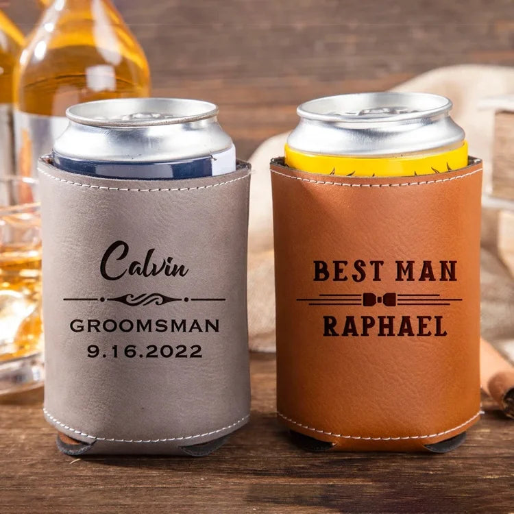 Custom Eva Foam PU Leather Beer Can Coolers Bachelor Party Gifts Laser Engraved Logo Can Coolers