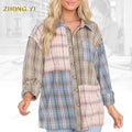 Clothing Factory Wholesale Custom New Woman Shirts Long Fall Loose Tops Oversized Plaid Button Down Women Top Shirt