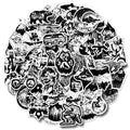 50Pcs Gothic Trend Cool Graffiti Sticker Black White Diy Decorative Waterproof Vinyl Die Cut Label Custom Stickers
