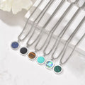 Geometric Sample Design Turquoise Tiger Eye Natural Stone Round Pendant Long Chain Necklace Stainless Steel Jewelry for Men