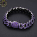 Personality Punk Style 14mm Black Plated Brass Prong 2 Rows Purple Cubic Zirconia Cuban Cuban Bracelet for Men