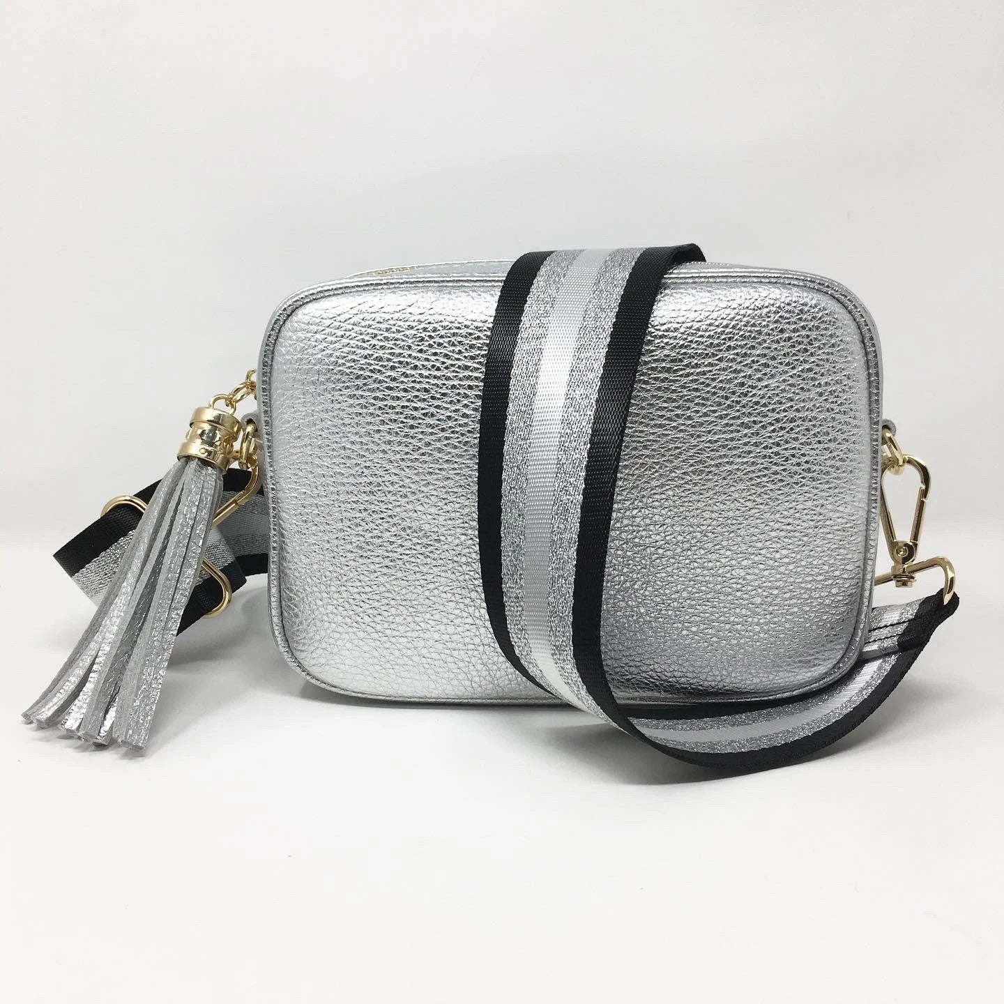 ZONESIN Unique Design Glitter Guitar Sequin Purse Straps Black and Silver Stripe Canvas Bag Strap