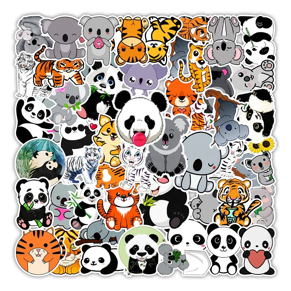 50Pcs Cute Animal Panda Tiger Koala Sticker for Children Kids Home Table Bottles Cup Luggage Laptop Zoo Vinyl Stickers