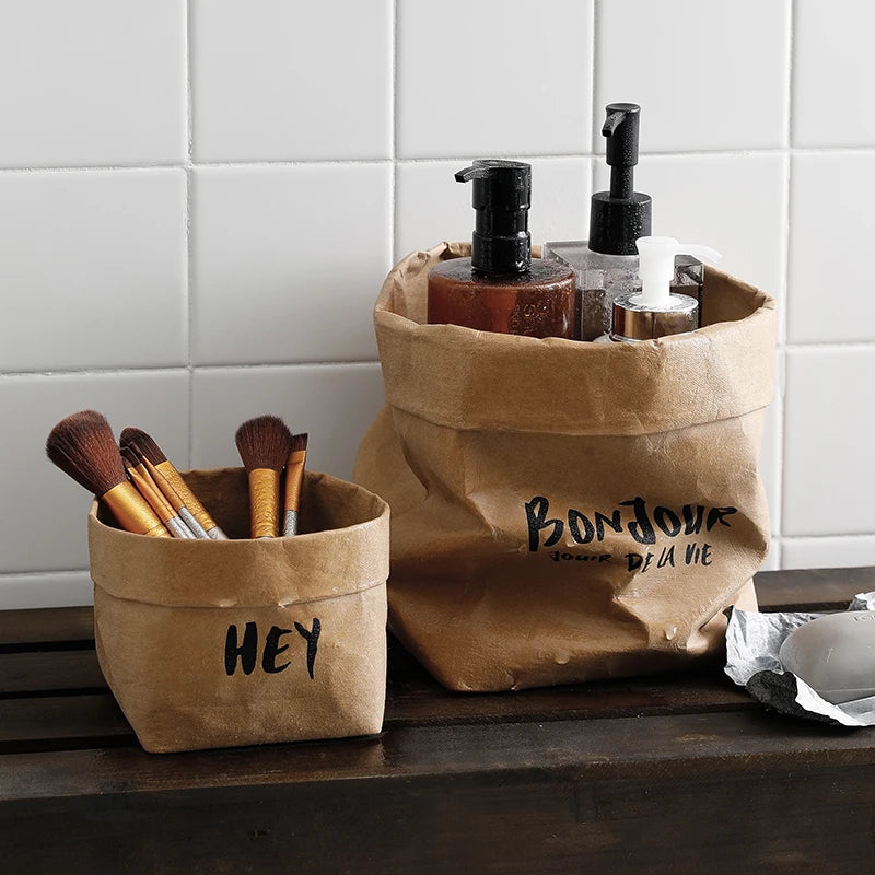 SHIMOYAMA Re-usable Storage Bag Multi-Function Desktop Storage Bag Washable Kraft Paper Flowerpot for Flowerpot