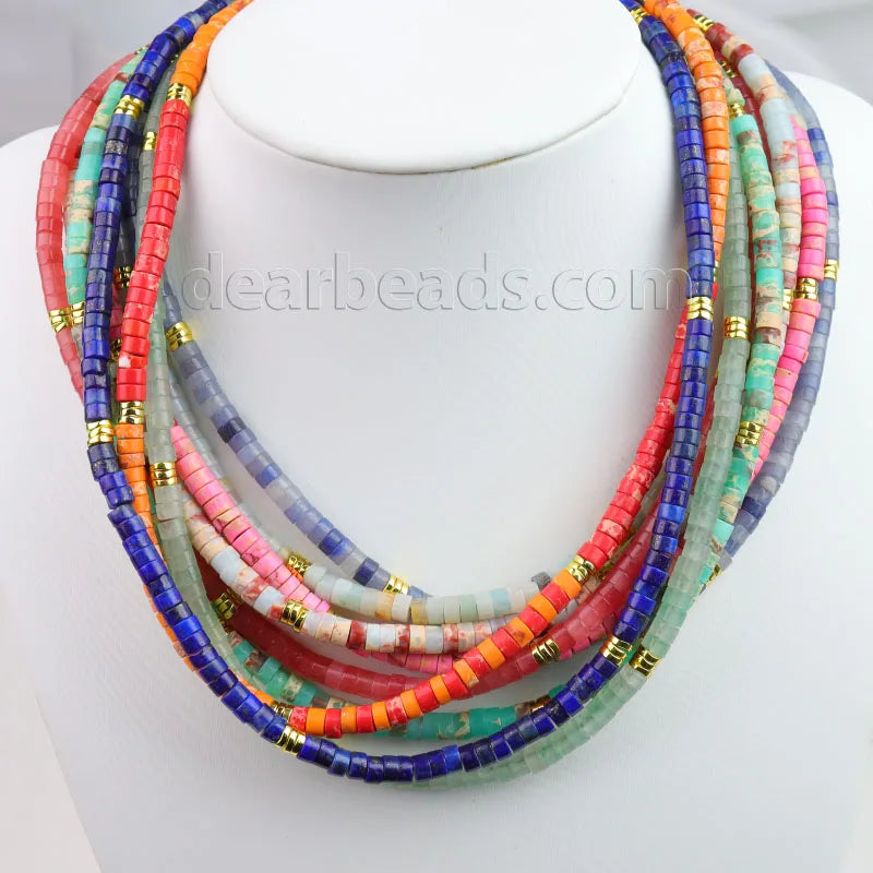 Natural Healing Crystal Boho Chokers Necklaces Heishi Stone Beaded Necklaces Golden Stainless Steel Accessories