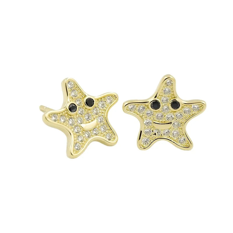 Kid Jewelry Collection Real Pure Silver S925 with Cubic Zirconia Smile Star Cute Earrings for Children