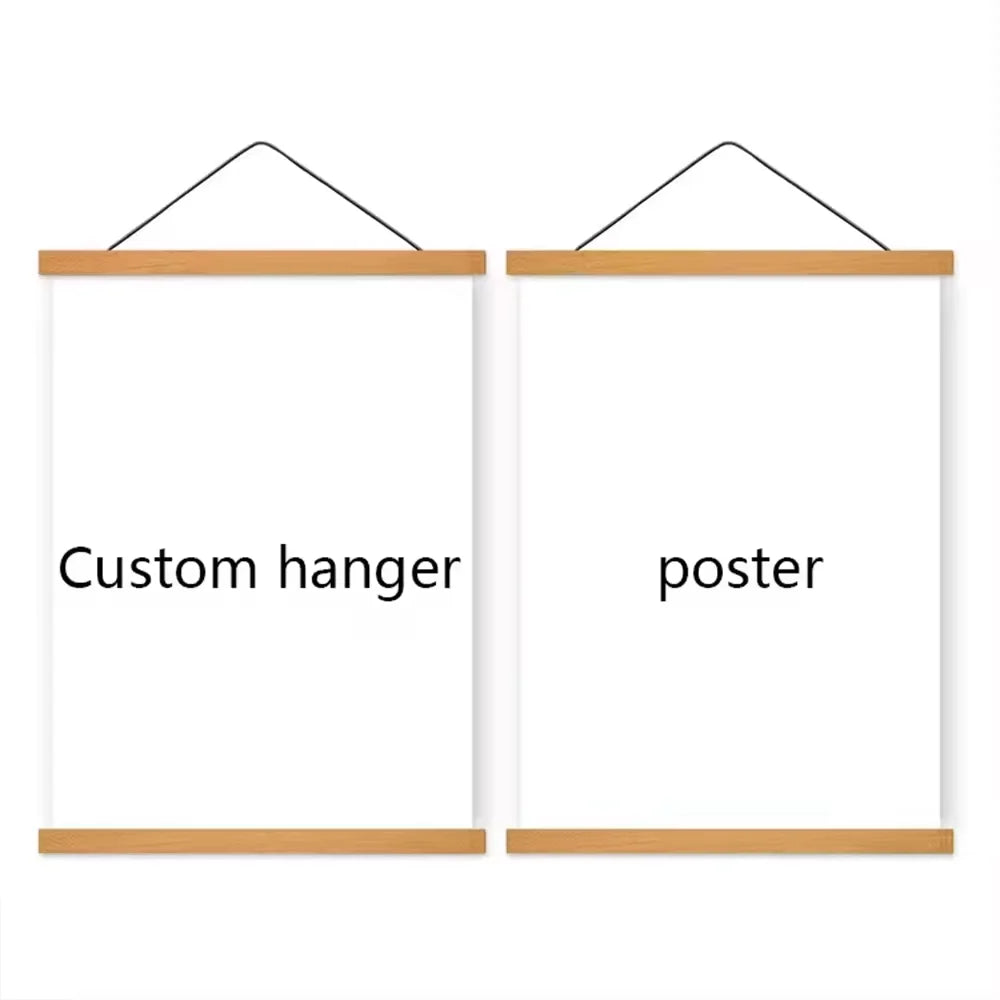 Wall Art Poster Magnetic Wooden Frame Custom Designed Boho Scroll Hanging Banner for Bedroom
