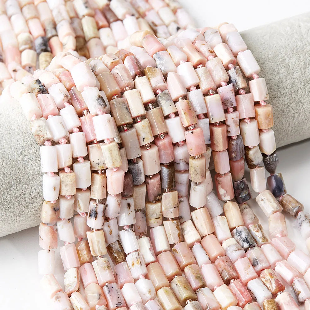 7*11mm pink Opal Cylinder Columnar Tube Loose Stone Beads / Healing Crystal Faceted Rondelle Gemstone Beads for Jewelry Making