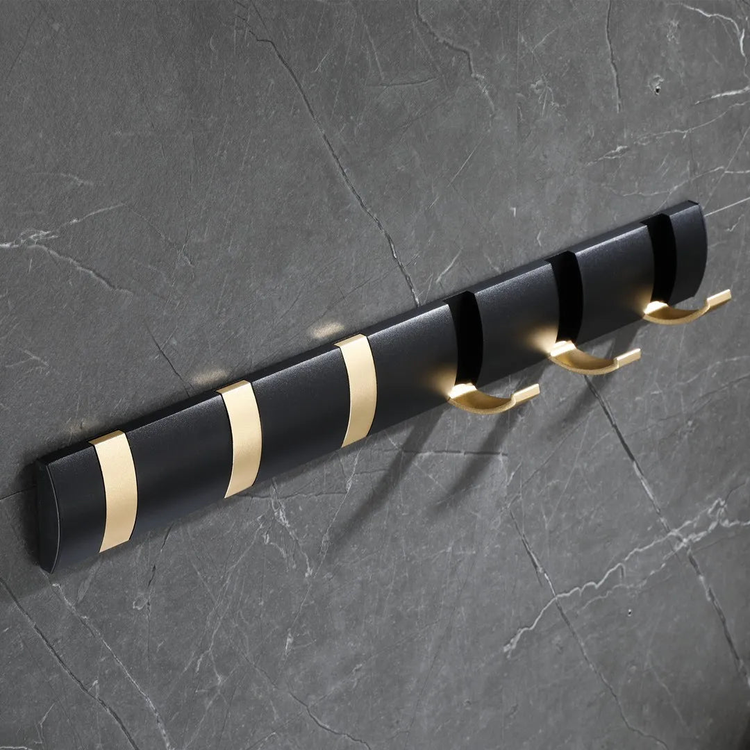 Nordic Manufacturer's Black Metal Wall Mounted Coat Rack for Living Room Hidden Wardrobe Towel Hanger with Hooks & Rails