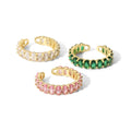 Colorful Jewelry Copper Cubic Zirconia CZ Oval Rings Wedding Jewelry Brass Full Green Zirconia Open Ring