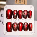 10pcs Red Cat Eye Wear Nail Fake Nail Cat Eye Reusable butterfly Decoration Combination Green Diamond French Press on Nails
