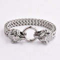 Punk Men's Black Plated Tiger Head Bracelet Stainless Steel Viking Tiger Head Bracelet Clover Engraved Bracelet Stainless Steel