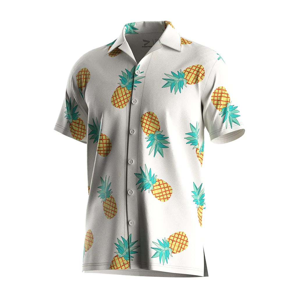Hot Sale Sublimation Half Sleeve Floral Men White Beach Wear Hawaiian Shirt