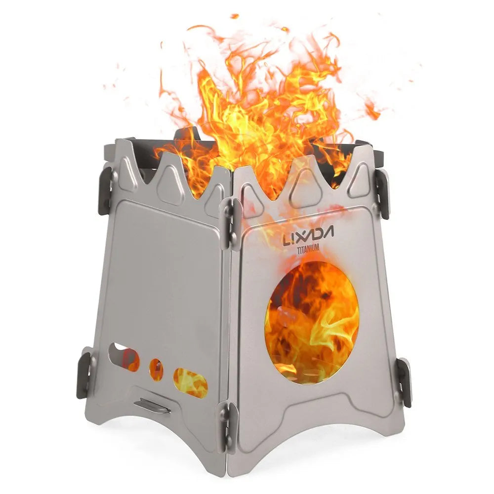 Camping Titanium Wood Stove Portable Folding Wood Burning Backpacking Stove for Outdoor Survival Cooking Picnic Hunting