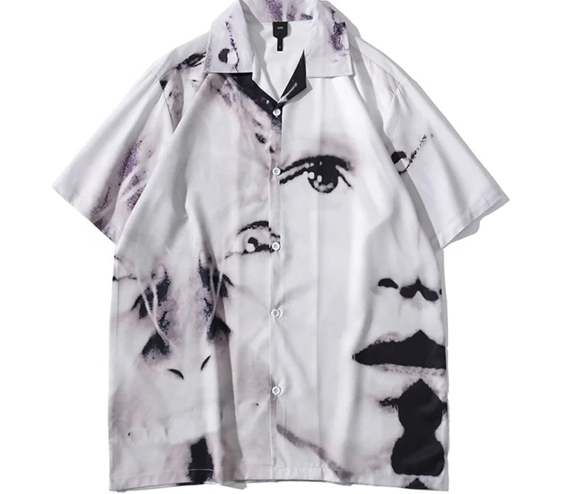Dark Icons Vintage Street Men's Shirts Short Sleeve Summer Thin Material Hawaiian Shirt Man Blouse Male Top
