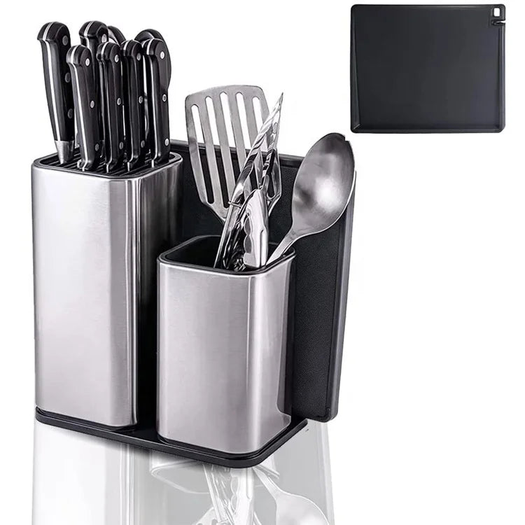 High Quality Luxury Eco-Friendly Stainless Steel Knife Block Holder Cutting Board Organizer Roll Bag Kitchen Tool Rack Stand