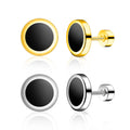 Unisex Gold Plated Stainless Steel Black Oil Drip Stud Earrings Punk Fashion Jewelry