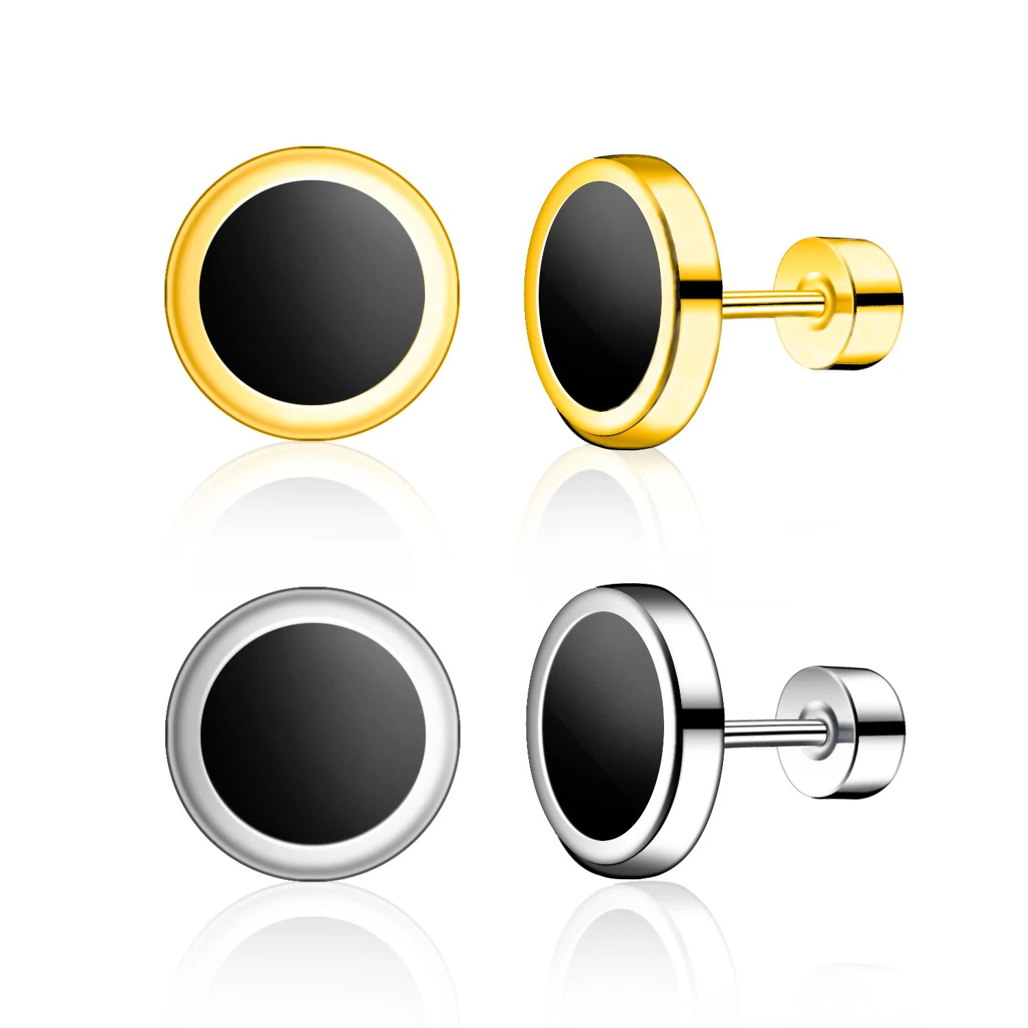 Unisex Gold Plated Stainless Steel Black Oil Drip Stud Earrings Punk Fashion Jewelry