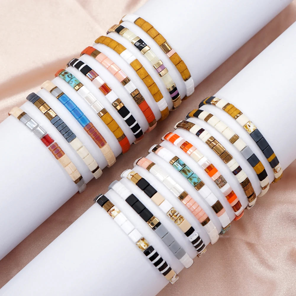 Go2BoHo Japan Miyuki Brand Tila Beads Bracelets Beach Fashion Jewelry Multicolor Stretch Boho Bracelets for Women Jewellery