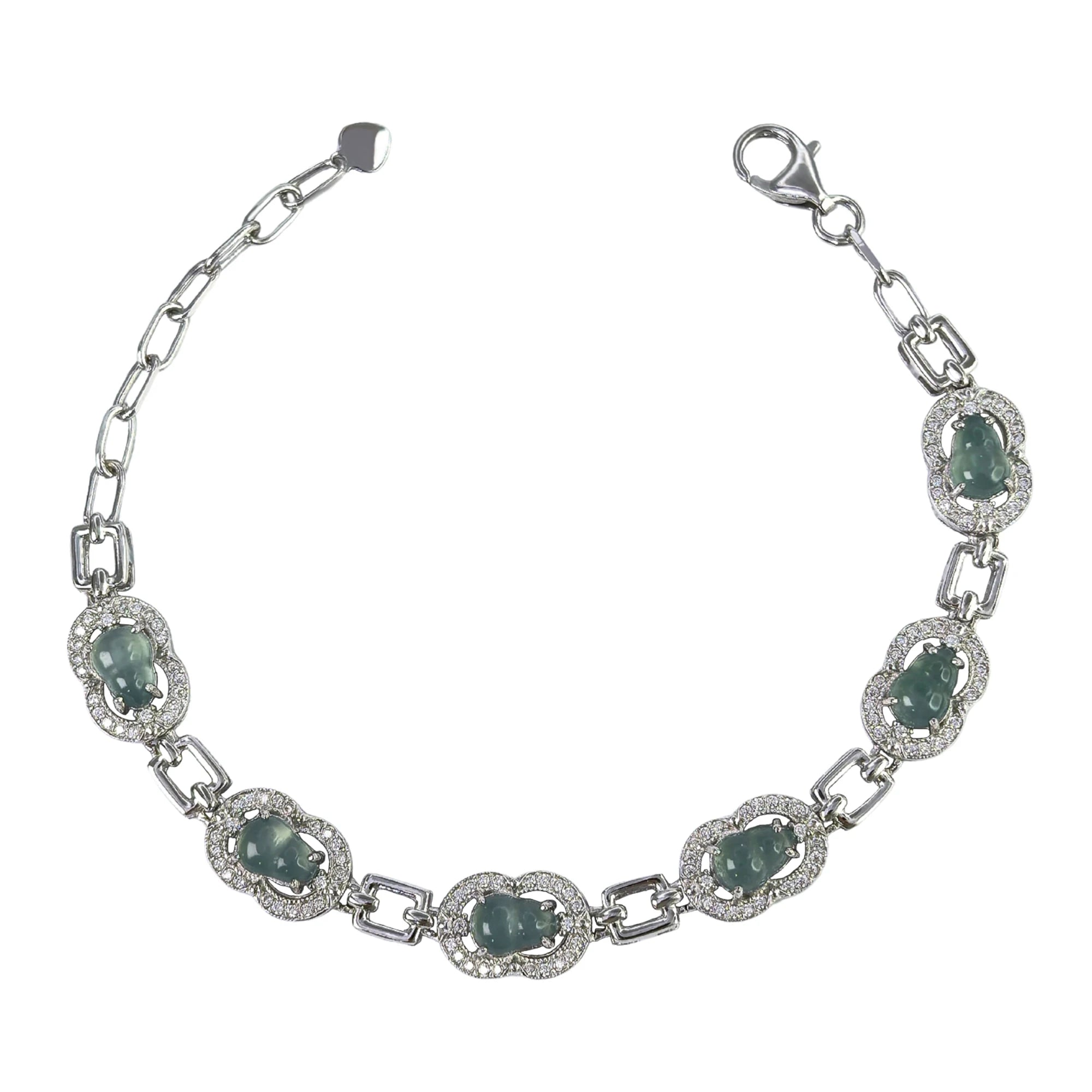 Elegant Rhodium Plated Silver 925 Jewelry Natural Jadeite Bracelet for Women Anniversary Gift