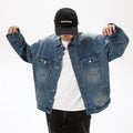 Hot Sale Autumn and Spring Plus Size Men's Denim Jacket Turn Down Collar Pocket Loose Jacket Distressed Vintage Washed Jacket