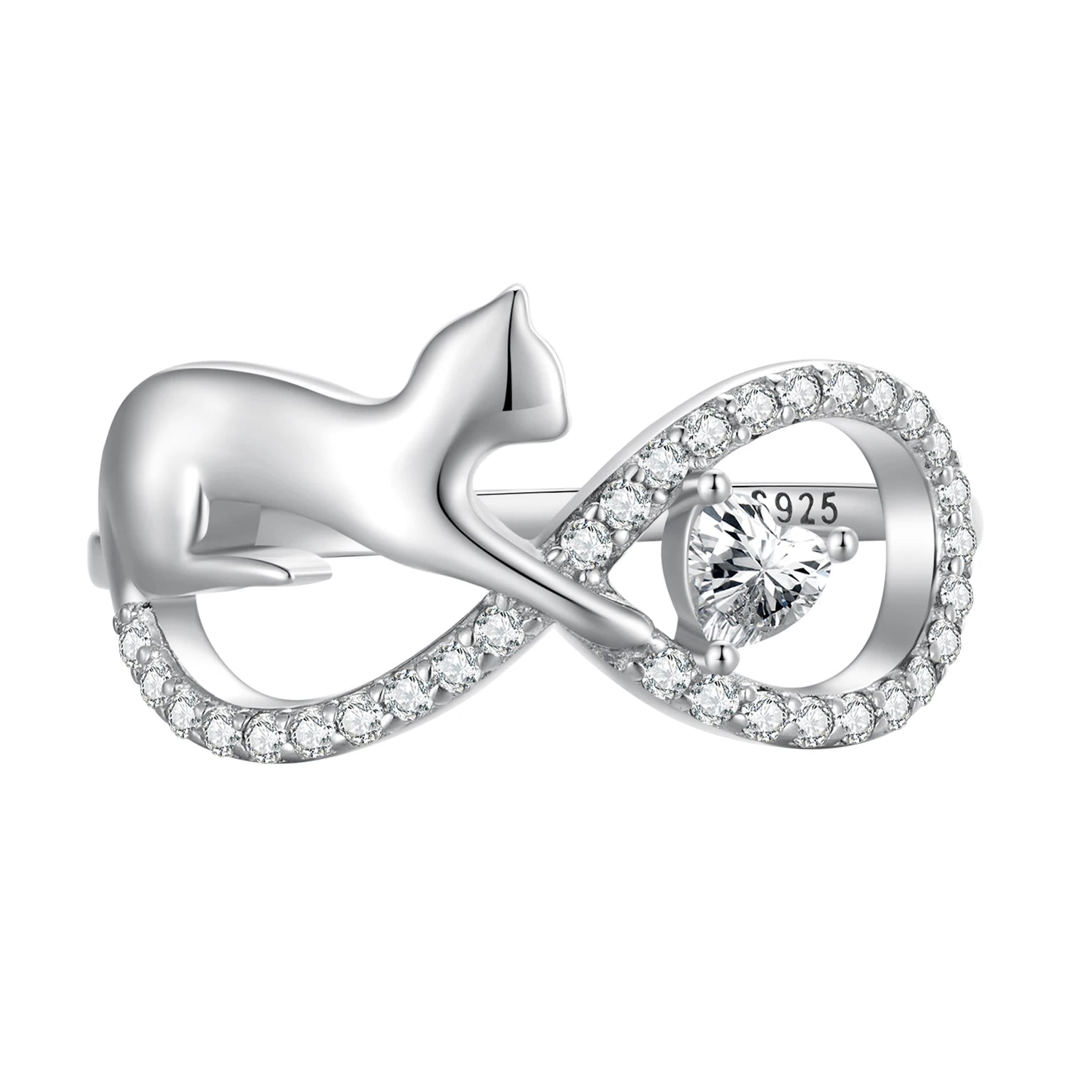 925 Sterling Silver Cute Cat Finger Ring Infinite Symbol Ring for Women Pave Setting CZ Zircon Fine Jewelry Party Gift SCR918