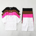 Custom LOGO 2026 Summer Women Two Piece Sets Women Solid Square Collar Tank Top and Shorts Set Rib Knit 2 Piece Set