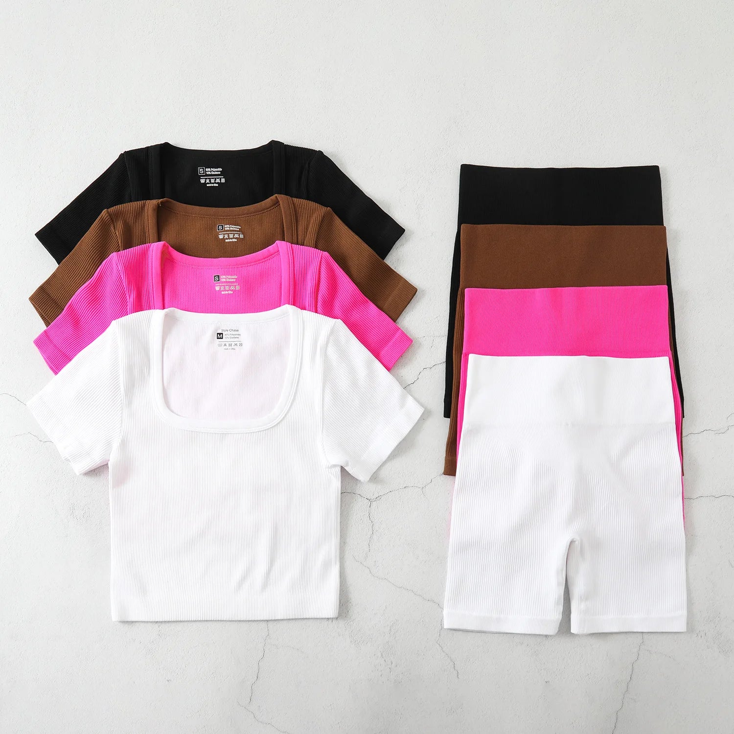 Custom LOGO 2026 Summer Women Two Piece Sets Women Solid Square Collar Tank Top and Shorts Set Rib Knit 2 Piece Set