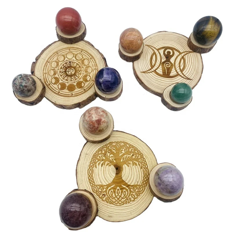 Hot Sale Wooden Meditation Chakra Grid Board Crystal Sphere Stand Holders Base