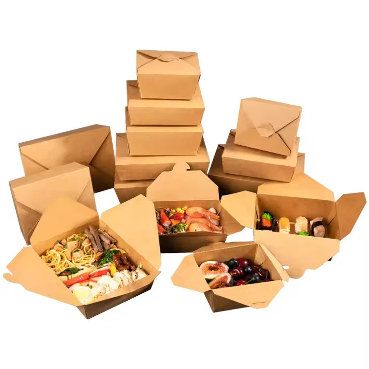 Custom Logo Disposable Recyclable Food Kraft Paper Box with Glossy/Matt Lamination for Sushi & Sugar Takeaway Containers