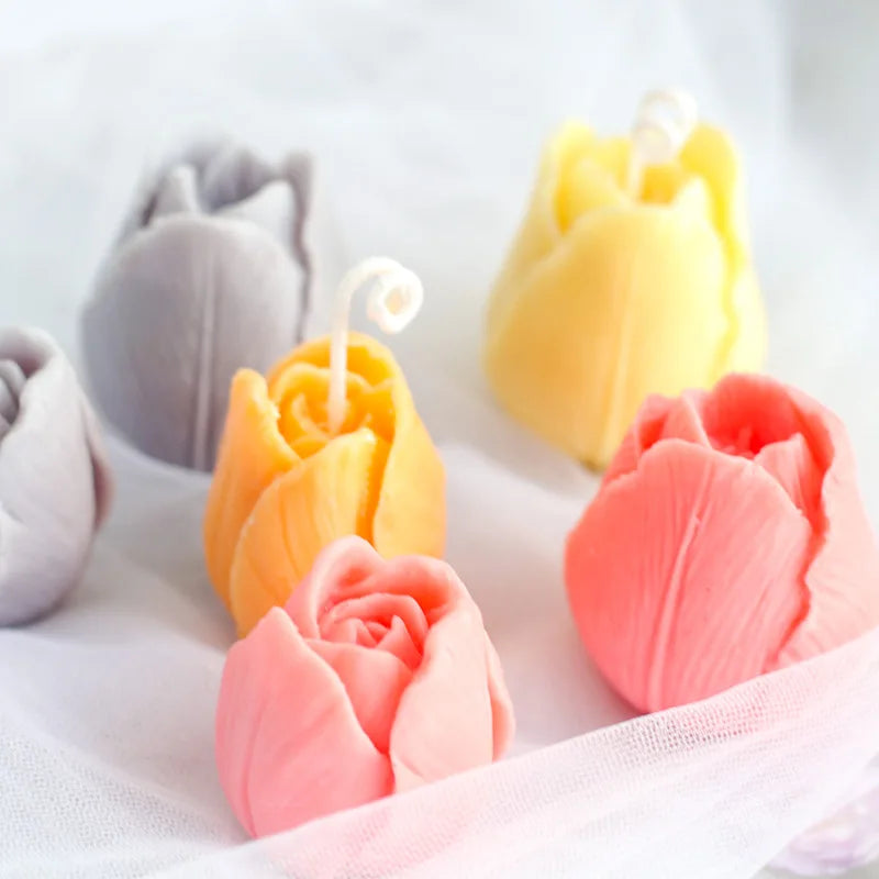 New Design 3D Tulip Flower 100% Silicone Mold Handmade Pink Eco-Friendly Soap and Candle Mold Organic Cake Tools Anti-Hot/Cold