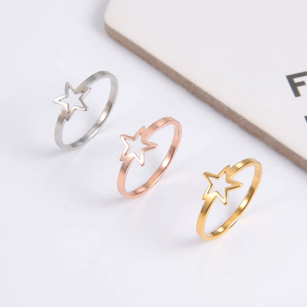 Five-Pointed Star Rings for Women Gold Color Stainless Steel Wedding Party Pentagram Ring Jewelry Gift for Lover 2021