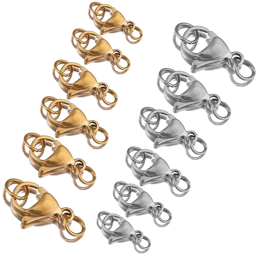9-13mm Gold Stainless Steel with Open Jump Ring Lobster Hook Clasps Curved Connectors Clasps DIY for Jewellery Making