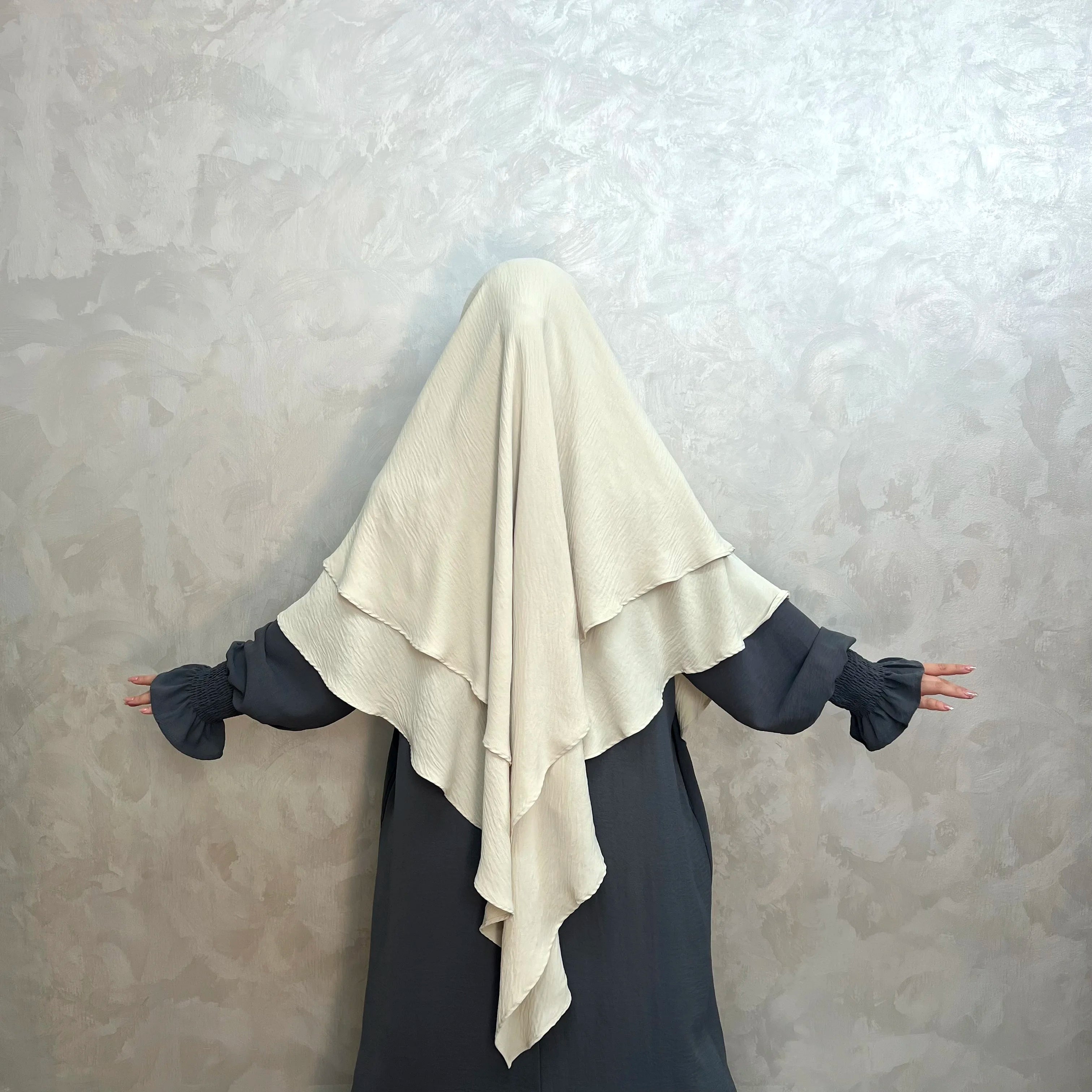 LM508 2023 Crepe Two Layers Khimar Muslim Women Hijab Niqab Scarf Abaya Jilbab Cute Modesty Dress Jabab Modest