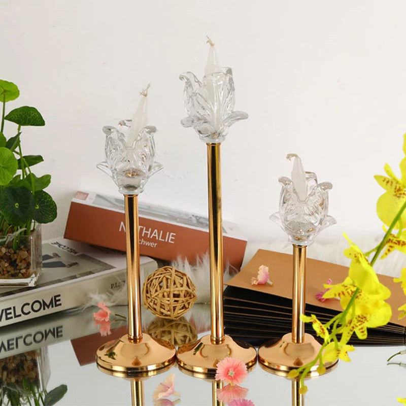 Rose Petal Design Handmade Metal Candlestick Holders Gold Electroplated Customized Shape Home Wedding Decoration Valentine's Day