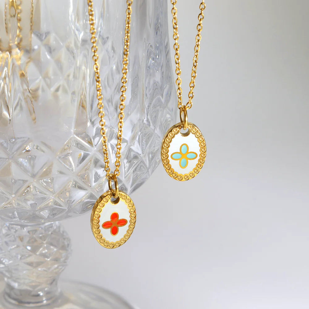 Chris April Fashion Jewelry in Stock 316l Stainless Steel Pvd Gold Plated Colour Enamels Pendant Necklace Jewelry