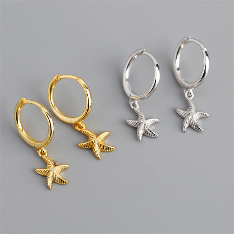 Personality 18k Gold 925 Sterling Silver Fashion Starfish Hoop Earrings for Women