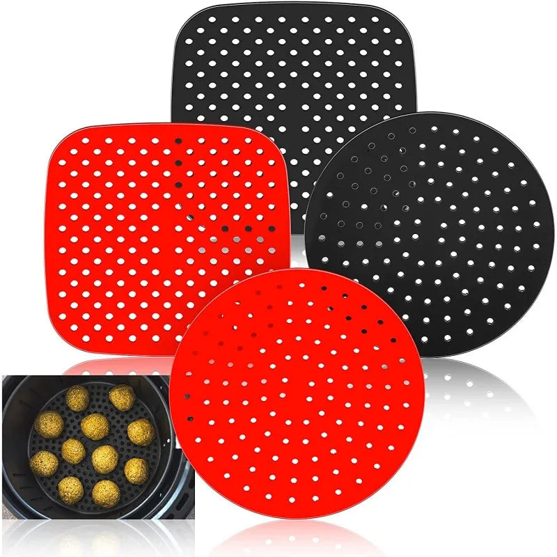 Hot   Round/Square Food Grade Non-Stick Reusable Heat Resistant Silicone Airfryer Liner