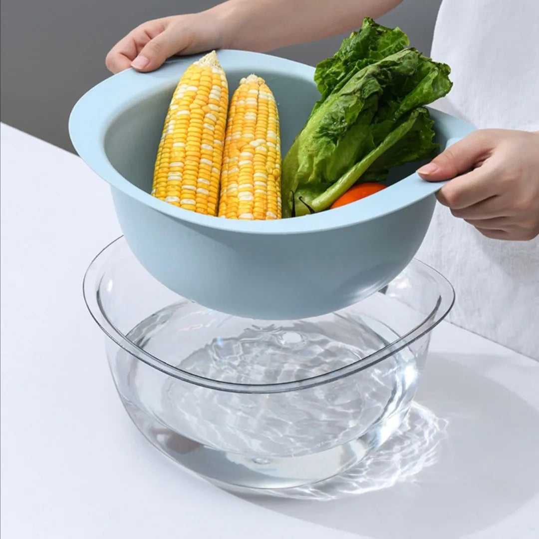 Modern Simple Double Layer Plastic Colander Kitchen Utensils for Fruit & Vegetable Washing Drain Basket