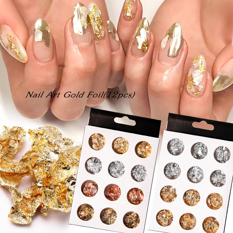 Nail Art Accessories Ultra-thin Gold and Silver Foil Paper 12 Grid Nail Art Decoration Gold and Silver Foil Color Foil Paper Set