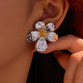 New Trendy  Gold and Silver Flower Design Fashion Jewelry Stainless Steel Waterproof Stud Earring  for Women