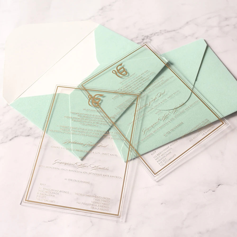 Wedding Party Event Decoration Acrylic Gorgeous Designs Transparent Acrylic Wedding Card Invitations with Envelope