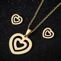 Trendy PVD Plated 18K Gold Silver Women Stainless Steel Heart Shape Earring Necklace Jewelry Set