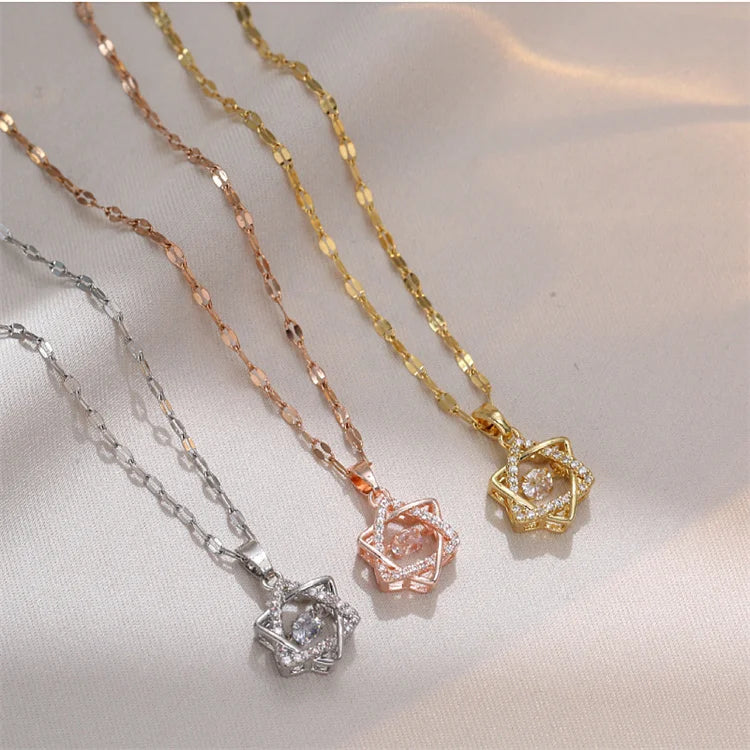 Wholesale Waterproof Stainless Steel 18k Gold Plated Collarbone Chain Designer Luxury Women Six Pointed Star Necklace