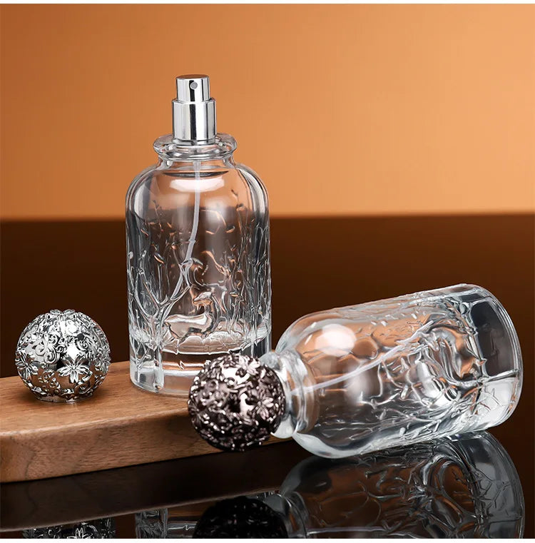 High-end Round Empty 100ml  Perfume Glass Spray Bottles with Metal Round Patterned Cap