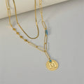 Creative Round Pendant M Letter Necklace Stainless Steel Gold Plated Chain Necklace Blue Bead Stone Heart Charms Pendant