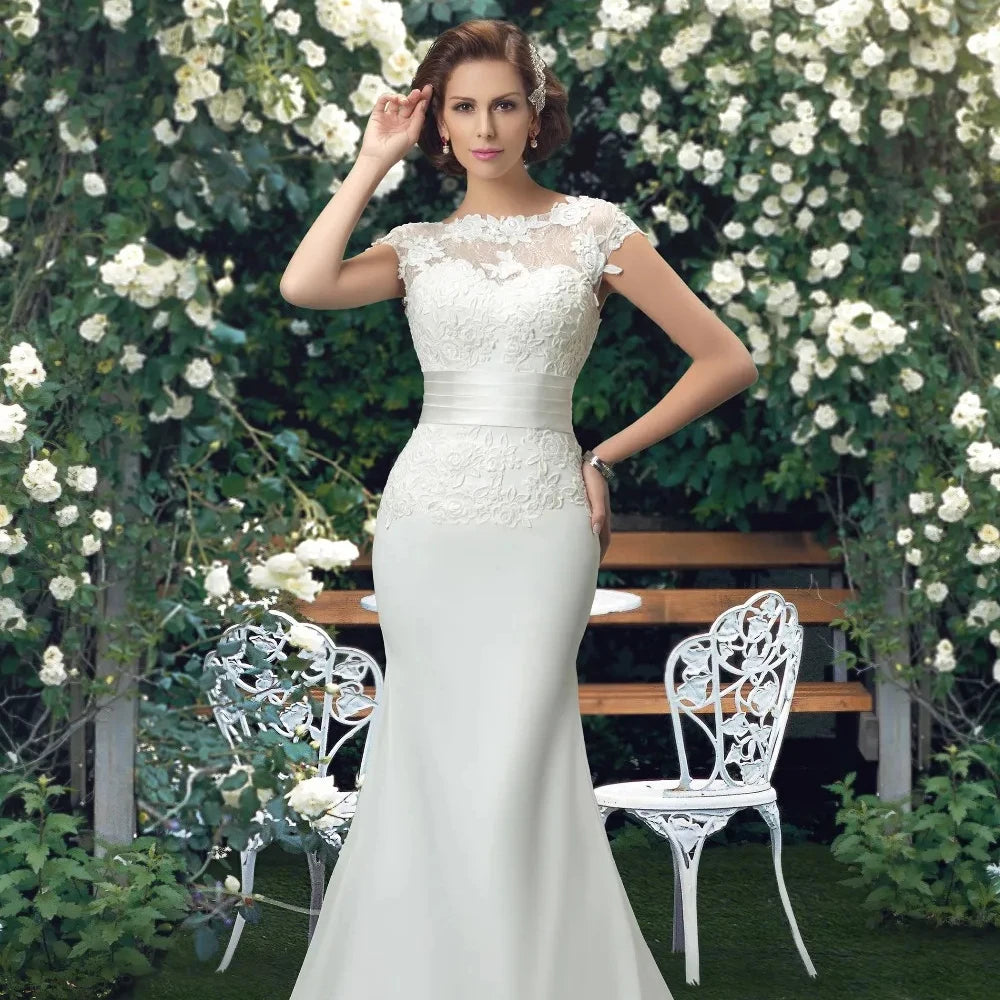 AL1609 2023 Wholesale Civil Wedding Dress for Women Simple Lace Flower Satin fairy Evening Gowns Bridal Mermaid Wedding Dress