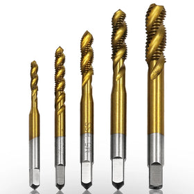 5Pcs Titanium Coated Thread Tap Drill Metric Hss 6542 Spiral Fluted Machine Thread Screw Tap M3 M4 M5 M6 M8 Spiral Pointed Taps