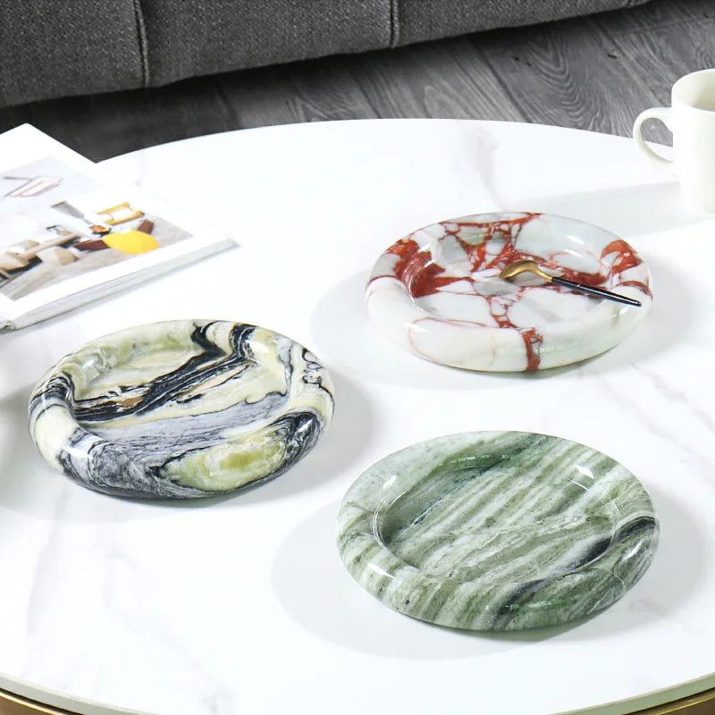 Stonekocc D20x3cm Natural Marble Round Fruit Tray Design Ornament Sample Room Home Desktop Jewelry Snack Storage Tray Decoration